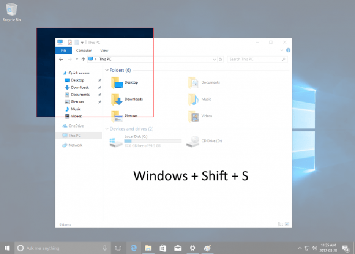 Chụp màn hình máy tính bằng tổ hợp phím Windows + shift + S