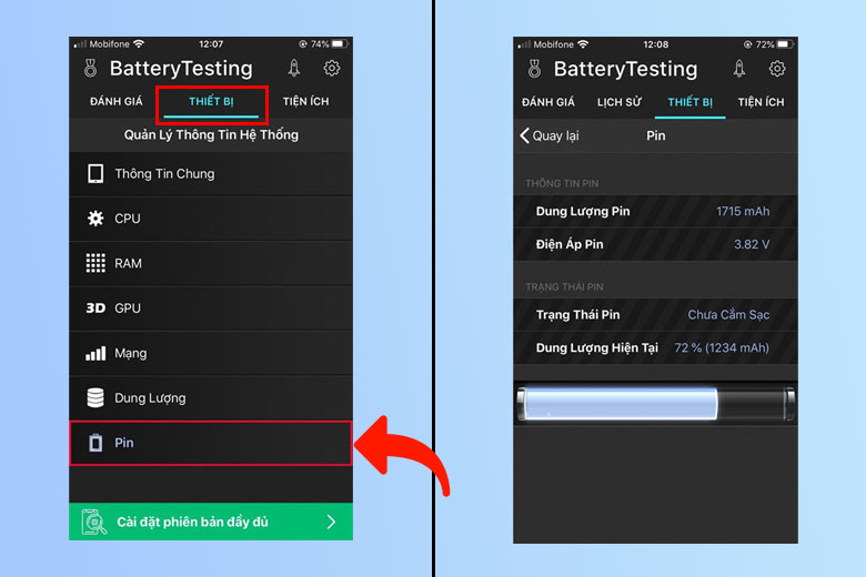 Kiểm tra pin iPhone bằng ứng dụng Battery Testing