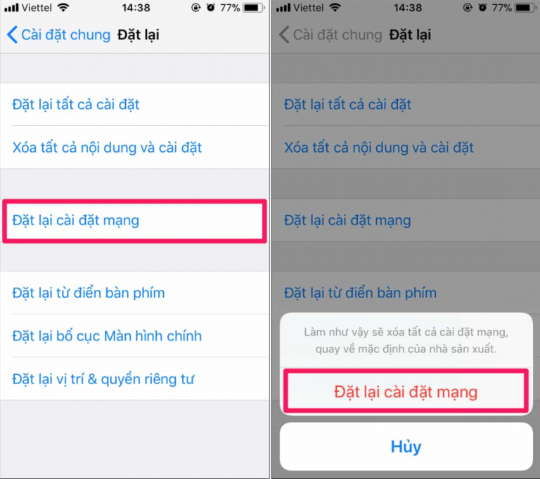 Đặt lại cài đặt mạng cho iPhone