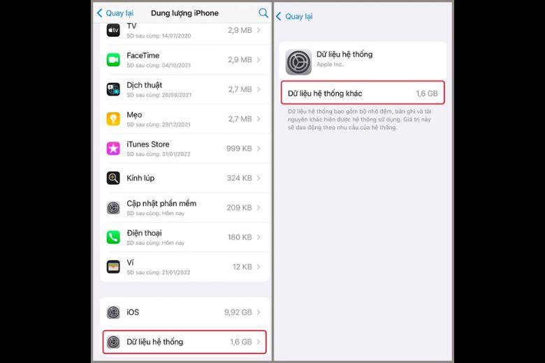 Cách kiểm tra dữ liệu hệ thống iPhone bước 2