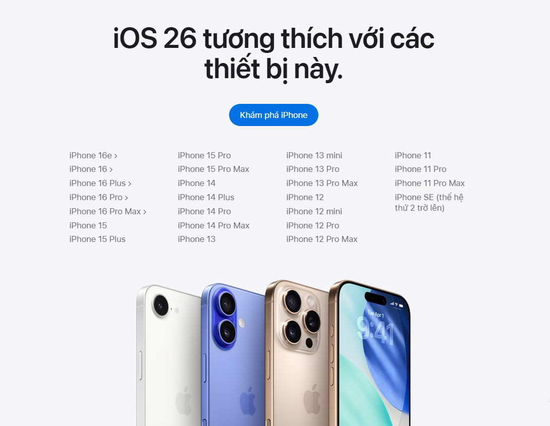 Danh sách thiết bị hỗ trợ iOS 26.1 Danh sách thiết bị hỗ trợ iOS 26.1