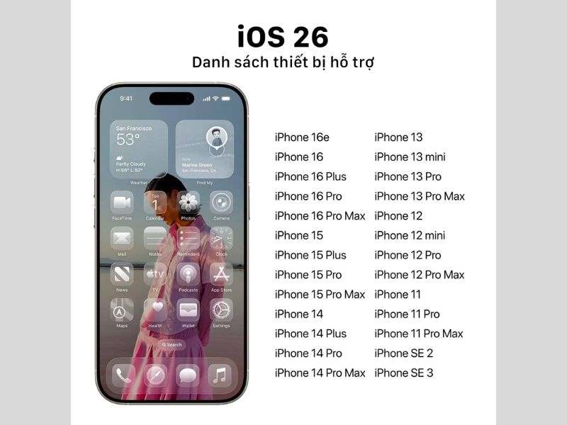 Danh s&aacute;ch thiết bị hỗ trợ iOS 26.2