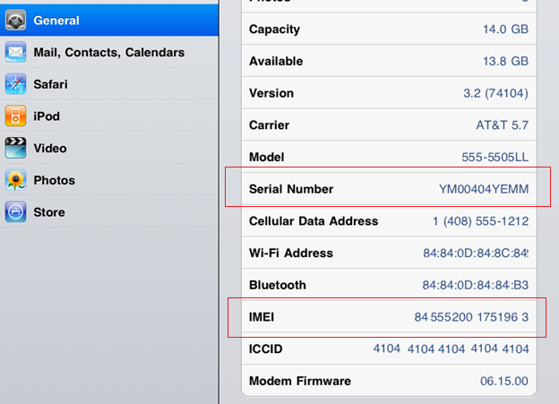 Kiểm tra IMEI và số serial