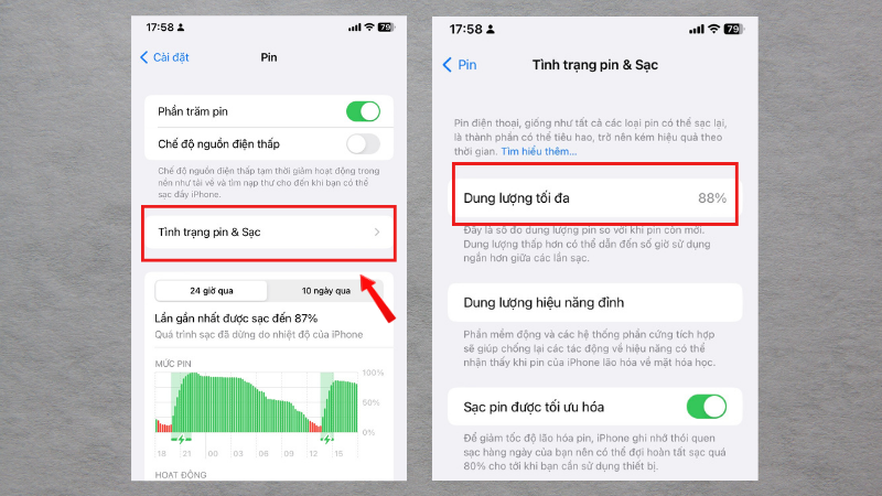Kiểm tra tình trạng pin và bộ phận bên trong