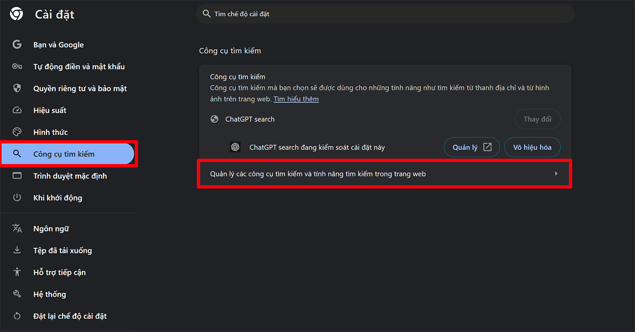 Quản l&yacute; c&aacute;c c&ocirc;ng cụ t&igrave;m kiếm v&agrave; t&iacute;nh năng t&igrave;m kiếm trong trang web
