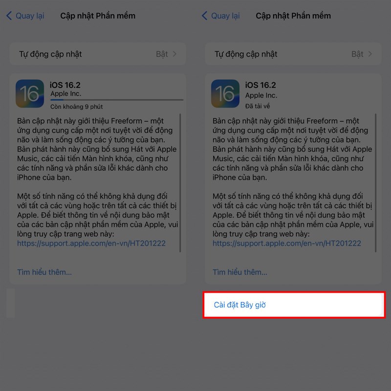 cập nhật ios 16.2