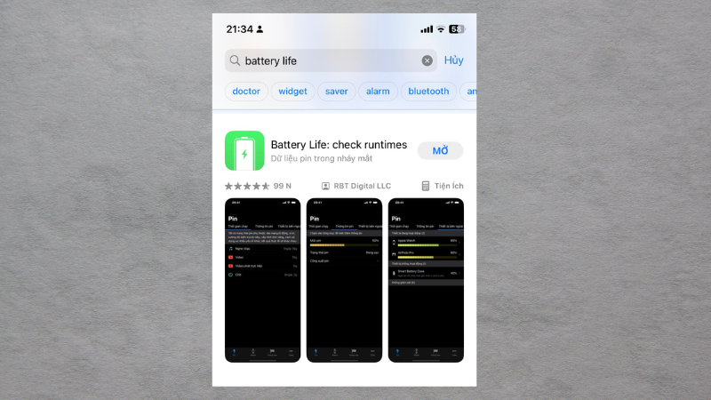 Kiểm tra pin iPhone bằng ứng dụng Battery Life
